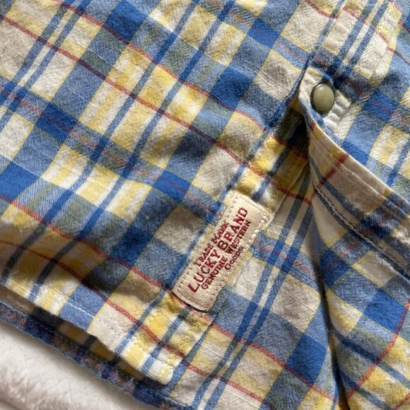VTG Lucky Brand Genuine Western Snap Up Shirt Men's Size XXL SS Blue Plaid - Picture 7 of 14